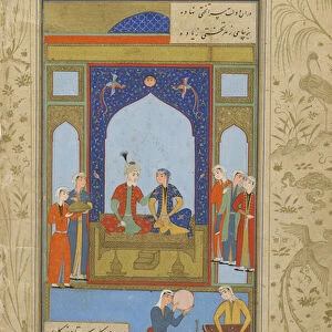 Folio from a Yusuf u Zulaykha by Jami (d. 1492); verso: Potiphar and Zulaykha Enthroned