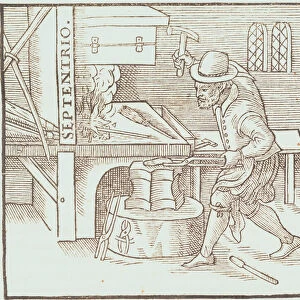 Forging a magnet, from William Gilberts De Magnete, 1600 (woodcut)
