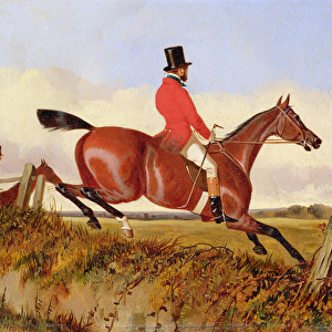 Foxhunting: Clearing a Bank, c. 1840 (oil on board)