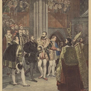 Francis I and Charles V at Saint-Denis (colour litho)