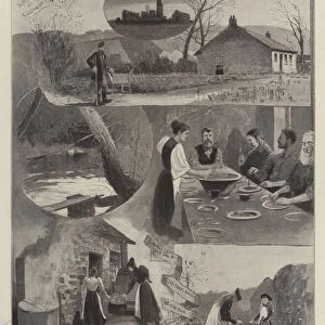A Free Communist Colony in England, Sketches at Clousden Hill Farm, Forest Hall, Northumberland (litho)