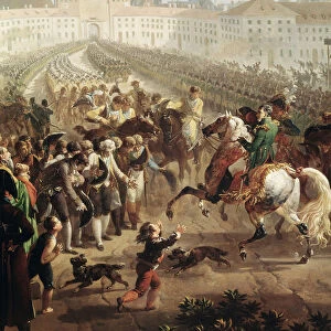 The French army, commanded by Napoleon Bonaparte, entering Munich on 24 October 1805