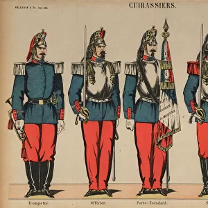 French Army cuirassiers (coloured engraving)