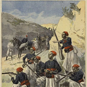 French colonial troops in Madagascar, 1897 (colour litho)