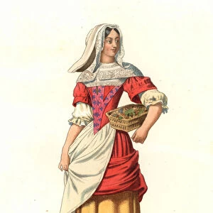 French peasant 17th century, from an engraving by Jean Saint Jean - Lithography from an illustration by Edmond Lechevallier-Chevignard (1825-1902), from "Costumes historiques des 16th