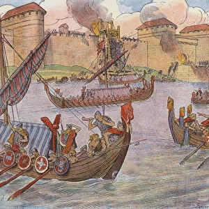 The French prevent the Normans from taking Paris (colour litho)