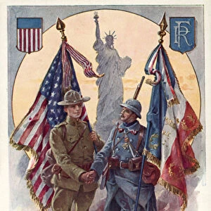 Freres D Armes, Brothers in Arms, Americans and French (colour litho)