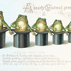 Frogs standing in Top Hats! Christmas Card (chromolitho)