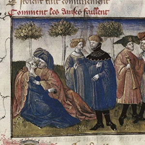 A gallant scene of courtiers, miniature in "Roman de la Rose"