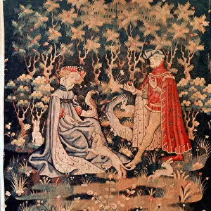 Gallant scene, the gift of the heart (Tapestry, c. 1400-1410)