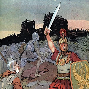Gallic wars: roman soldiers during the siege of Alesia, 52 BC Illustration by Georges Conrad (1874-1936) taken from " Our-Glory-Nationals" 1920 Private collection