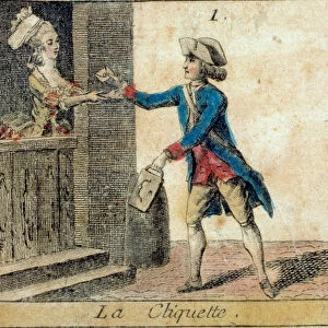 Detail of the game of the Cree goose: the ratchet (factor). Engraving of the 18th century