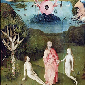 The Garden of Earthly Delights: The Garden of Eden, left wing of triptych, c. 1500