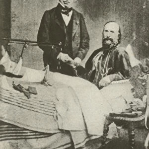Garibaldi, wounded in battle, with his doctor (b / w photo)