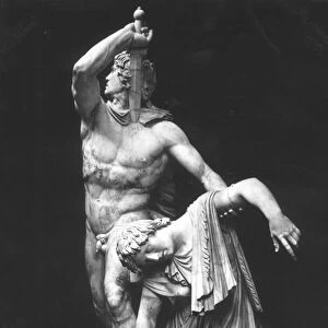 A Gaul Killing Himself having Killed his Wife before the Enemy, also known as Paetus and Arria, Roman copy of a Greek original (marble) (b / w photo)