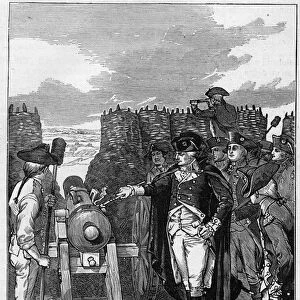 General George Washington and the first firing of the canon at the Siege of Yorktown in