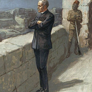 General Gordon at Khartoum, waiting for the help that never came (colour litho)