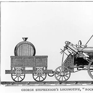 George Stephensons Locomotive, Rocket, 1829 (engraving) (b&w photo)