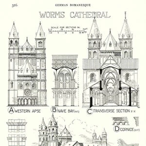 German Romanesque; Worms Cathedral (litho)