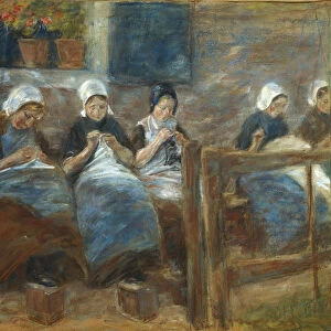 Girls sewing in Huizen (pastel on card laid down on canvas)