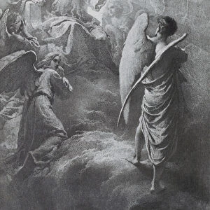 God expelling Lucifer from Heaven, Scene 1 from Imre Madachs poem The Tragedy of Man (engraving)