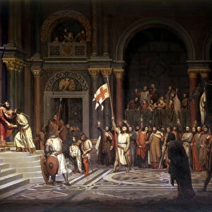 Godfrey of Bouillon received by Alexis Comnene, Emperor of Constantinople, in 1097, during the defence of the city against the Turks during the 1st Crusade in 1096-1099, 1842 (oil on canvas)
