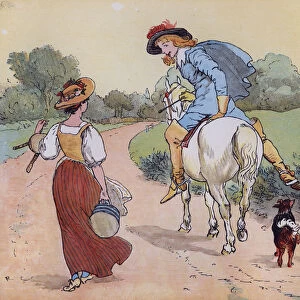 Where are you going, my Pretty Maid? Illustration by Randolph Caldecott for the Nursery Rhyme The Milkmaid