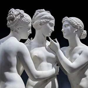 The Graces and Cupid, detail of the embrace, and faces and gazes, 1820-22 (Carrara marble)