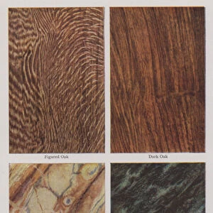 Graining and marbling, imitating oak and marble on white wood (colour photo)