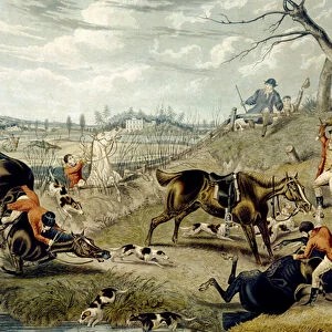 The Grand Leicestershire Fox Hunt, plate 4, engraved by Charles Hunt, 1839 (colour litho)