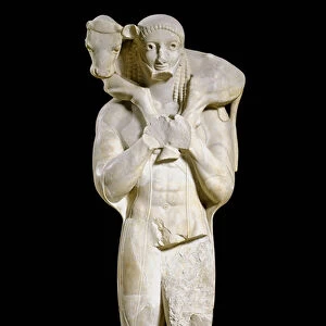 Greek Art: "Moscophore"The calf bearer - Marble sculpture acting
