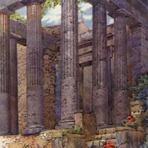 Greek Temple of Hercules, Cori (colour litho)