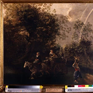Un gue (A ford). Peinture de Jan Silberechts (1627-1703). Huile sur toile, 94 x 116 cm, 1669. Art flamand des 16e 18e siecle. Musee des Beaux Arts Pouchkine, Moscou