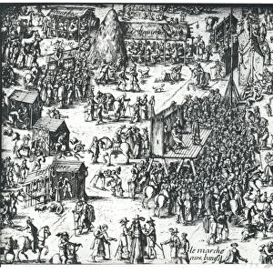 The Guilbray Fair and the Cattle Market (engraving) (b / w photo)