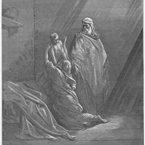 Gustave Dore Bible: Elijah raiseth the son of the widow of Zarephath (engraving)