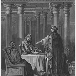 Gustave Dore Bible: Esther accusing Haman (engraving)