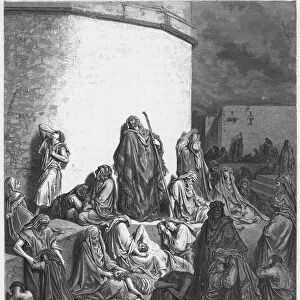 Gustave Dore Bible: The people mourning over the ruins of Jerusalem (engraving)