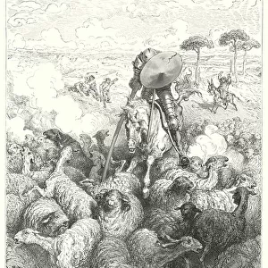 Gustave Dores Don Quixote: "He charged the squadron of sheep"(engraving)