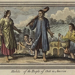 Habits of the people of Chili in America (colour engraving)