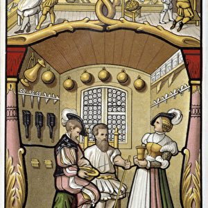 Hairdresser and barber scenes - facsimile of a 1559 miniature