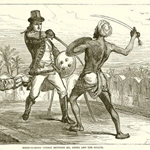 Hand to hand combat between Mr. Shore and the Goojur (engraving)