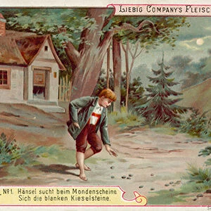 Hansel and Gretel: Hansel looking for hite pebbles by the light of the Moon (chromolitho)