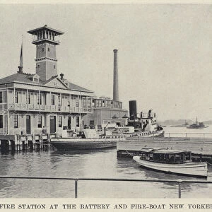 Harbor Fire Station at the Battery and Fire-Boat New Yorker (b / w photo)