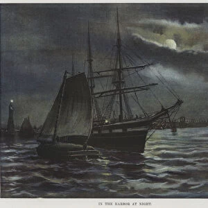 In the Harbor at Night (colour litho)