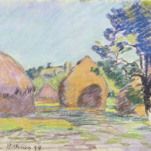Haystacks at Saint-Cheron (pastel on paper)
