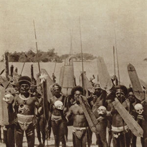 Headhunters of the Solomon Islands (b / w photo)