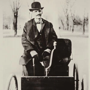 Henry Ford in his first Ford motorcar, 1896 (b / w photo)