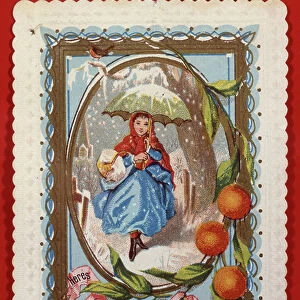 "Here's Christmas", Victorian card (chromolitho)