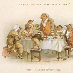 Heres to the year thats awa, Victorian Christmas card (colour litho)