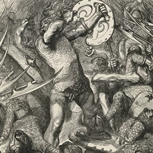 Hereward cutting his way through the Norman host (engraving)